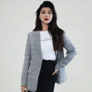 Áo blazer nữ áo vest nữ Khàn caro nhuyễn đen trắng hai nút bố mịn tay dài 2 lớp phong cách Hàn Quốc thanh lịch