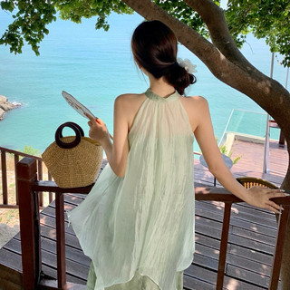 Đầm midi voan cổ phong