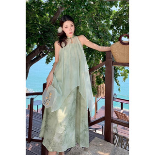 Đầm midi voan cổ phong