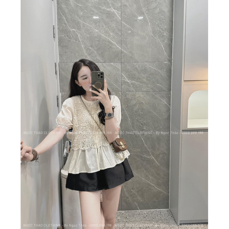 Áo sơ mi peplum pha ren 5798 QC