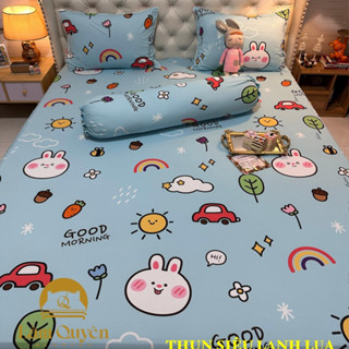 Mẫu Thỏ cầu vồng. Bộ ga thun Latico siêu lạnh Lụa (áo ôm khoá kéo)