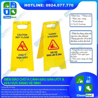 Biển báo chữ a cảnh báo sàn uớt & khu vực đang vệ sinh - clean mart