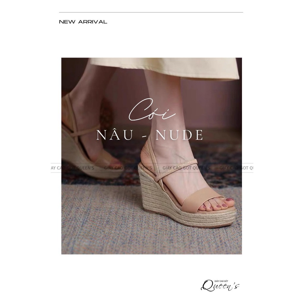 GIÀY ĐẾ XUỒNG, CỐI CAO CẤP MÀU NUDE VÀ MÀU NÂU, CAO 8 VÀ 10CM