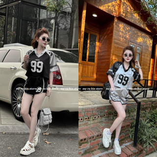 Bộ Thể Thao Nữ Số 99, Tay Giáp Lăng Phối Kẻ Nổi Bật, Chất Liệu Bóng Thái Loại 1