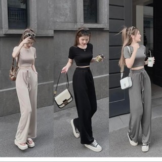 Set Bộ Thun Nữ Tay Cộc Quần Ống Rộng Phong Cách Hàn Quốc Cho Nàng Cá Tính, Chất Liệu Thun Tăm Mềm Mịn