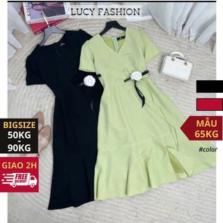 Váy bigsize nữ đầm dự tiệc đi chơi kiểu cổ tim cài bông eo vải xốp mềm mịn LUCY FASHION big size 50 - 90kg