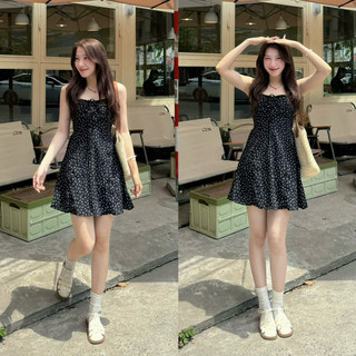 Váy 2 dây hoa nhí rút ngực mùa hè có lót trong