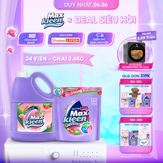 Combo Túi Viên Giặt Xả MaxKleen (34 viên/túi) + Chai Lau sàn MaxKleen Ngàn hoa ngọt ngào 3.6kg/chai