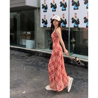 [HÀNG ĐẶT TRƯỚC] Đầm maxi hai dây caro phối ren #494