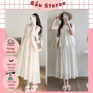 Váy bầu dự tiệc v319 dáng suông cổ thiết kế khoát sâu điệu đà-đầm bầu vải voan mềm thoáng mát