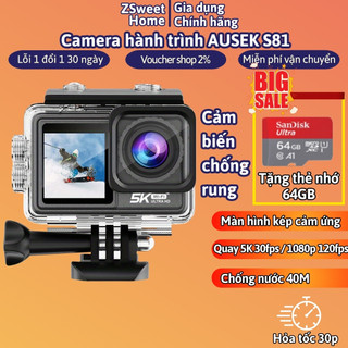 Camera hành trình chống rung 5K Ausek S81, Máy quay hành trình màn hình cảm ứng pin trâu, máy ảnh mini chất lượng cao