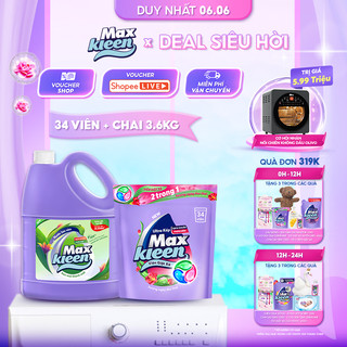Combo Túi Viên Giặt Xả MaxKleen (34 viên/túi) + Chai Lau sàn MaxKleen Ban mai thanh mát 3.6kg/chai