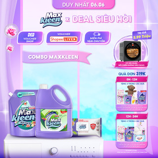 Combo Túi nước giặt xả thiên nhiên 3.6kg + Chai nước lau sàn ban mai 3.6kg + Khăn lau đa năng MaxKleen