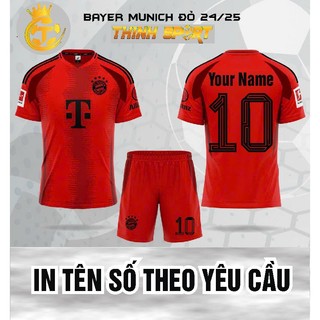 Áo Đá Banh, Áo Bóng Đá Vải Thun Lạnh Baye Màu Đỏ In Sẵn Tên Số Theo Yêu Cầu