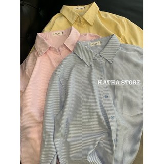 HATHA STORE - ÁO SƠ MI SỌC OXFORD NỮ XẺ NÚT LƯNG FORM RỘNG CÁ TÍNH