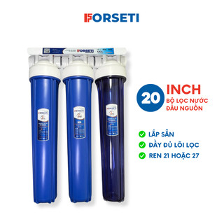  Bộ 3 CỐC Lọc Đầu Nguồn 20 inch Lọc Chặn Đầu Nguồn Kèm 3 Lõi lọc Tay tháo cốc Giá đỡ và Cút nối Đầy đủ 