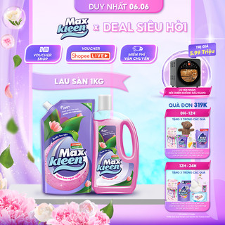 Combo Nước Lau Sàn MaxKleen Hương Ngàn Hoa Ngọt Ngào: Chai 1kg + Túi 1kg