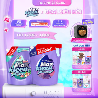 Combo 2 Túi nước giặt xả MaxKleen Thiên nhiên 3.6kg + Huyền diệu 3.8kg