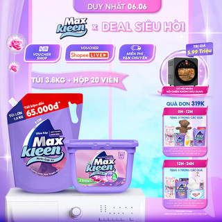 Combo Túi Nước Giặt Xả MaxKleen Huyền Diệu 3.8kg + Hộp Viên Giặt Xả Huyền Diệu (20 viên/hộp)