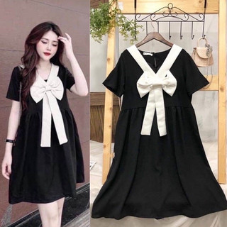 Váy bầu xinh Váy bầu cộc tay thiết kế cổ nơ M028
