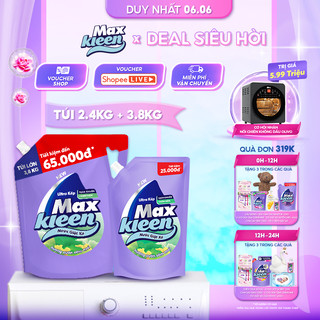 Combo 2 Túi Nước Giặt Xả MaxKleen Hương Vườn Sớm Mai 3.8kg + 2.4kg