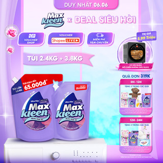 Combo 2 Túi Nước Giặt Xả MaxKleen Hương Huyền Diệu 3.8kg + 2.4kg