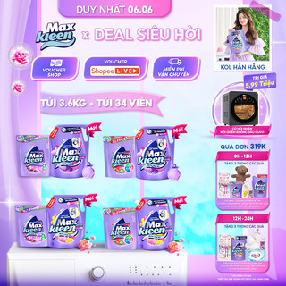 Combo Túi Nước Giặt Xả MaxKleen chuyên dụng Cửa trước 3.6kg + Túi Viên Giặt Xả (34 viên)
