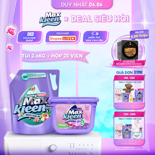 Combo Túi Nước Giặt Xả MaxKleen Thiên Nhiên 3.6kg + Hộp Viên Giặt Xả Huyền Diệu (20 viên/hộp)