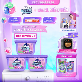 Combo 3 Hộp Viên Giặt Xả MaxKleen Hương Hương Nước Hoa Huyền Diệu (20 Viên/Hộp)
