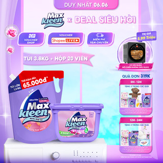 Combo Túi Nước Giặt Xả MaxKleen Hoa Nắng 3.8kg + Hộp Viên Giặt Xả Huyền Diệu (20 viên/hộp)