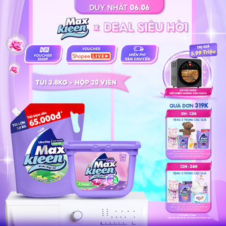 Combo Túi Nước Giặt Xả MaxKleen Vườn Sớm Mai 3.8kg + Hộp Viên Giặt Xả Huyền Diệu (20 viên/hộp)