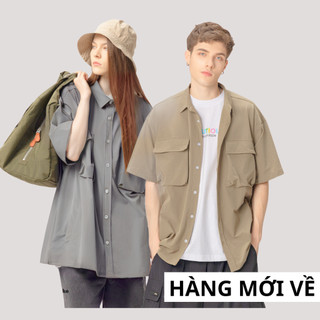 Áo sơ mi tay ngắn Túi Hộp unisex nam nữ,  form rộng chất liệu cotton, phong cách cá tính