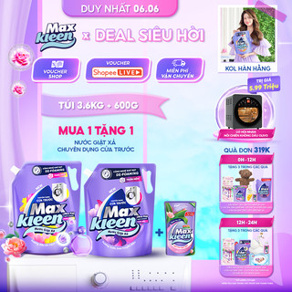 Combo Túi Nước Giặt Xả MaxKleen chuyên dụng Cửa Trước 2.2kg + Túi nước lau sàn 600g mùi ngẫu nhiên