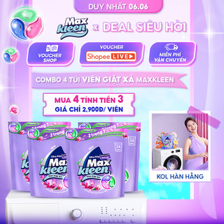  Combo 4 Túi Viên Giặt Xả MaxKleen Hương Nước Hoa Huyền Diệu (34 viên/túi)