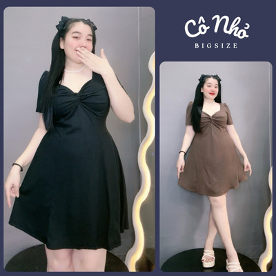 Đầm Đi Tiệc Bigsize Nữ Tay Ngắn Dáng Xòe Nhân Xoắn Cúp Ngực Vải Gân Tăm Co Giãn G81