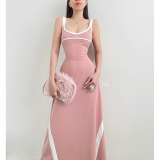 ASLEY - Đầm maxi thun gân Hè 2 dây vai thiết kế lạ mắt, Trendy siêu tôn dáng