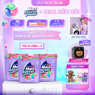 Combo 3 Túi Viên Giặt Xả MaxKleen hương ngày thư thái (34 viên/túi)