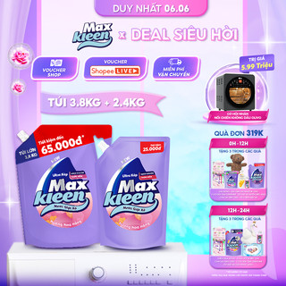 Combo 2 Túi Nước Giặt Xả MaxKleen Hương Hoa Nắng 3.8kg + 2.4kg
