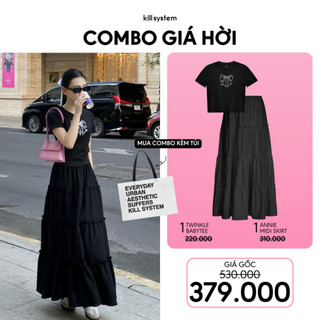  Mua 1 Áo Babytee Bé nơ lấp lánh Đen + 1 Chân váy Annie Đen Kill System