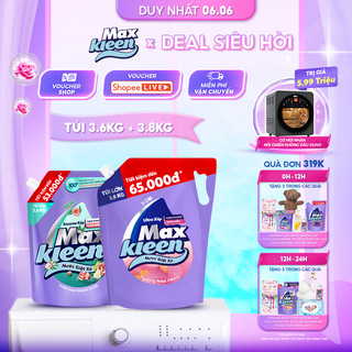 Combo 2 Túi nước giặt xả MaxKleen Thiên nhiên 3.6kg + Hoa nắng 3.8kg