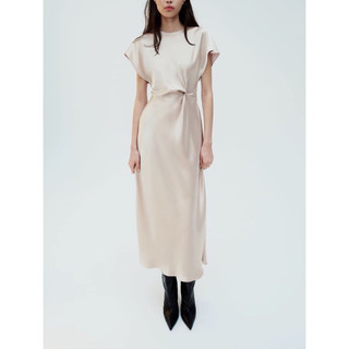 (Sẵn) Váy midi lụa tay hến xoắn eo Zarraa