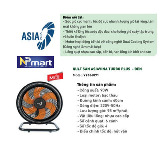  QUẠT SÀN ASIA TURBO PLUS VY636891 VY636892 - 90W - hoạt động êm mát xa công suất mạnh 