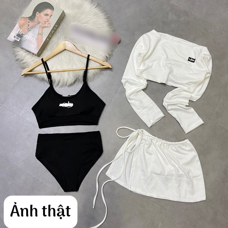 Set Bikini 4 Món Ảnh Thật Trải Sàn Thun Gân Set Đi Biển Set Tắm - Thời Trang Nữ Giá Rẻ