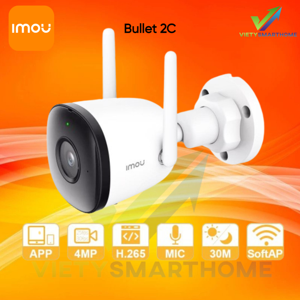 Camera wifi ngoài trời Bullet 2C 2MP/4MP Chuẩn nén H.265 | Tầm nhìn ban đêm | Tích hợp micrô