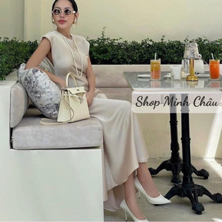 (Sẵn) Váy midi lụa tay hến xoắn eo Zarraa