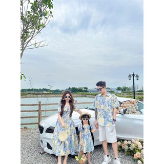 Set đồ gia đình đi biển họa tiết xanh lam đủ size mẹ, em bé trai/ gái và bố