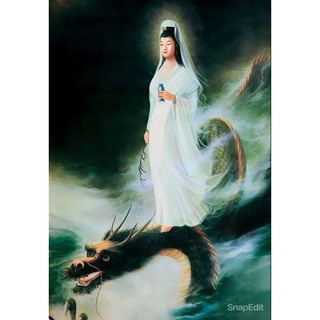 Tranh đính đá 5D , Tranh phật mẹ quan âm cưỡi rồng đẹp