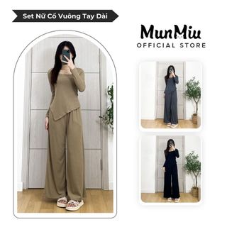  Set bộ thun tăm cổ vuông dài tay MunMiu kèm quần culottes kiểu dáng basic phong cách sang chảnh 191 