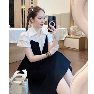 váy bầu xinh phối sơ mi công sở thanh lịch nhã nhặn cho các Mom