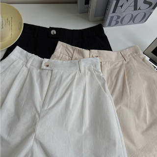 Quần đùi nữ khuy gài lệch lưng chun dáng basic, Quần ống rộng chất thô mềm mát mùa hè style Hàn Quốc Q5240501 